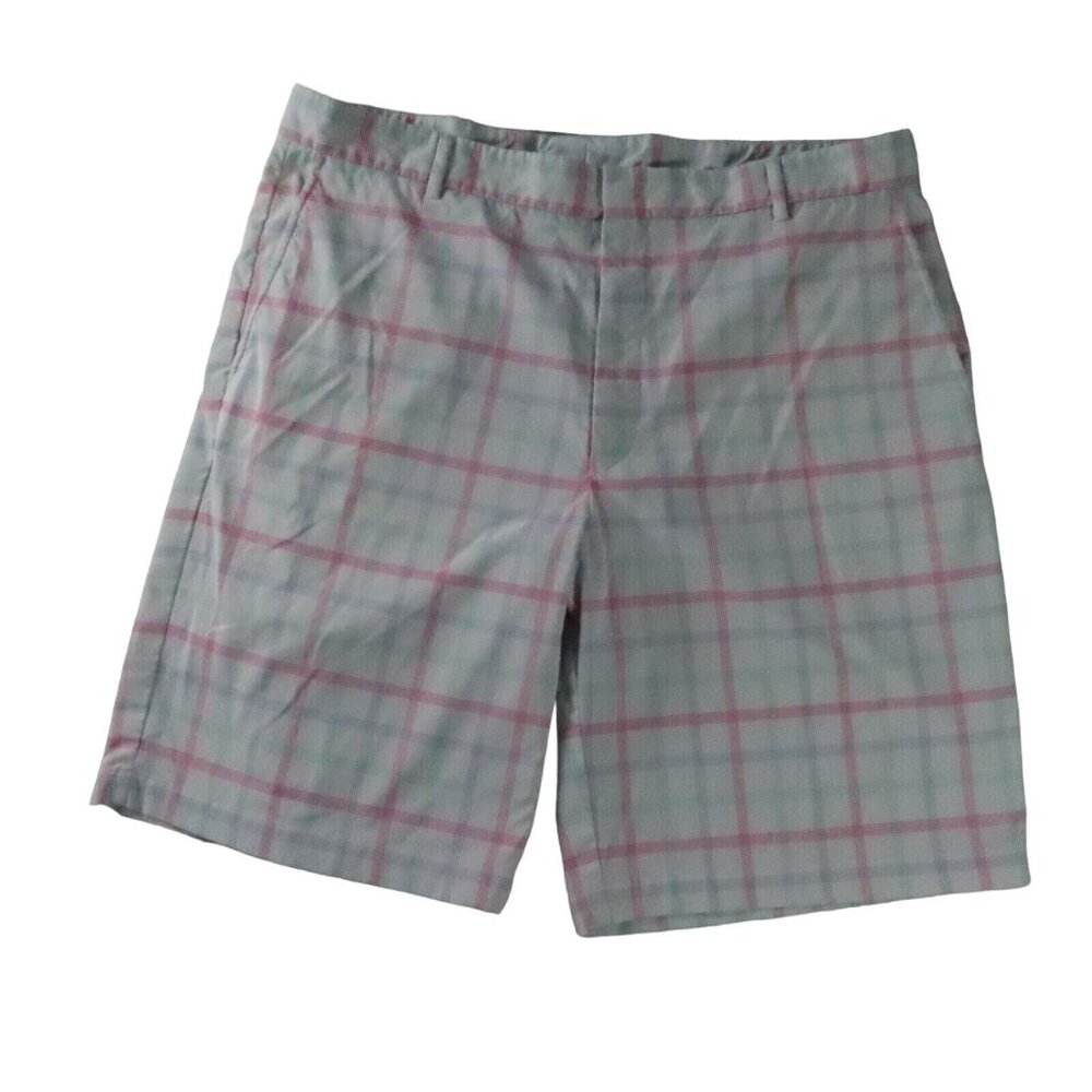 WALTER HAGEN Shorts Men's Flat Front Chinos Plaid White Pink Blue/Golf 38